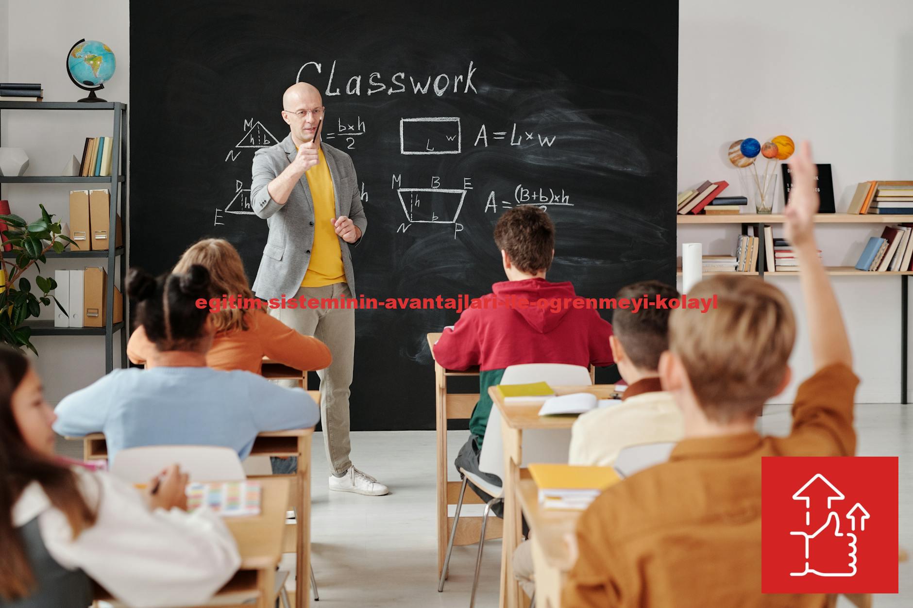 Teacher explaining geometry as students engage in a modern classroom setting.
