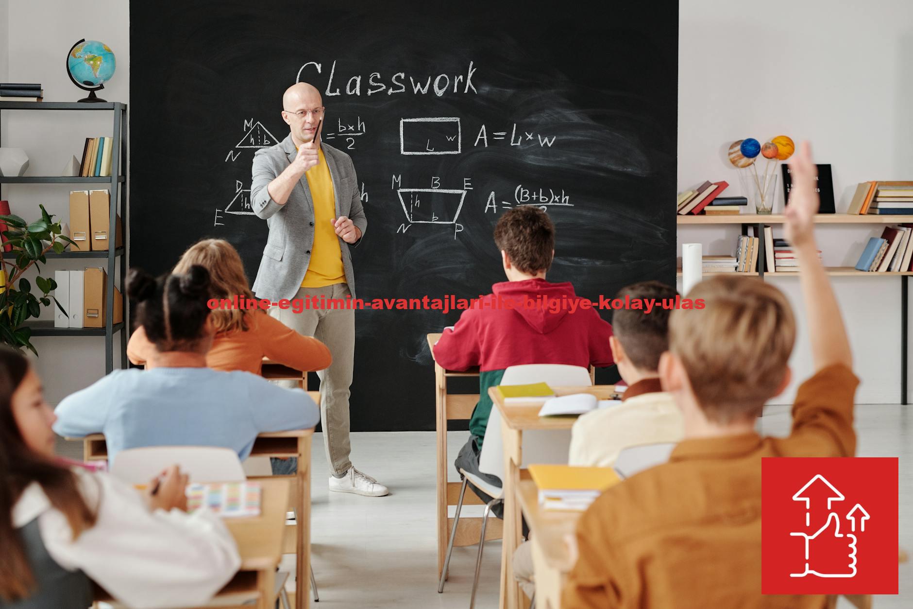 Teacher explaining geometry as students engage in a modern classroom setting.