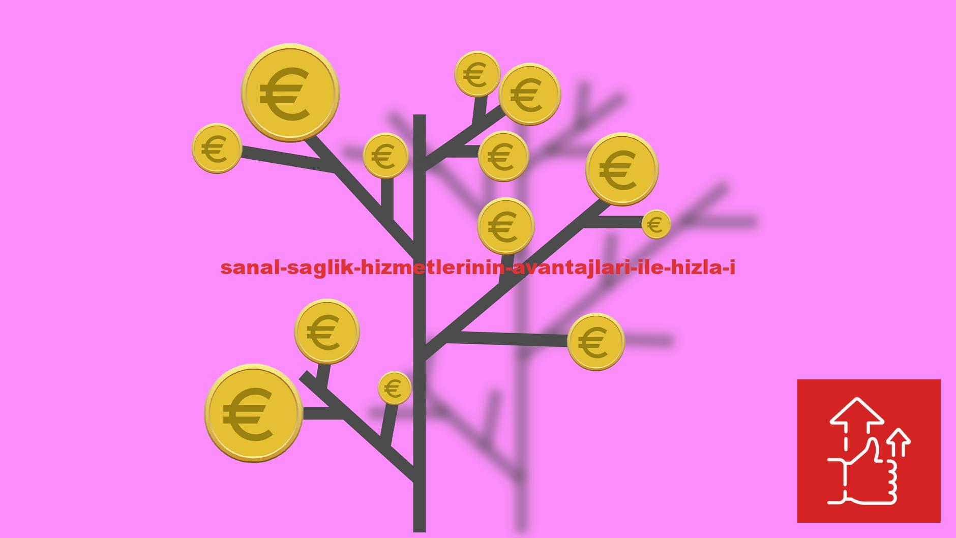 Euro coins on tree branches on pink background of illustration with currency concept