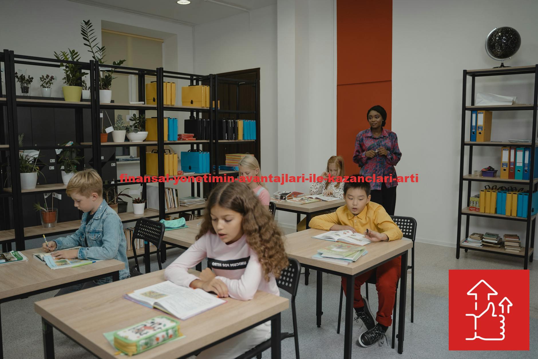 Elementary students focus on classwork with a teacher overseeing in a bright classroom.