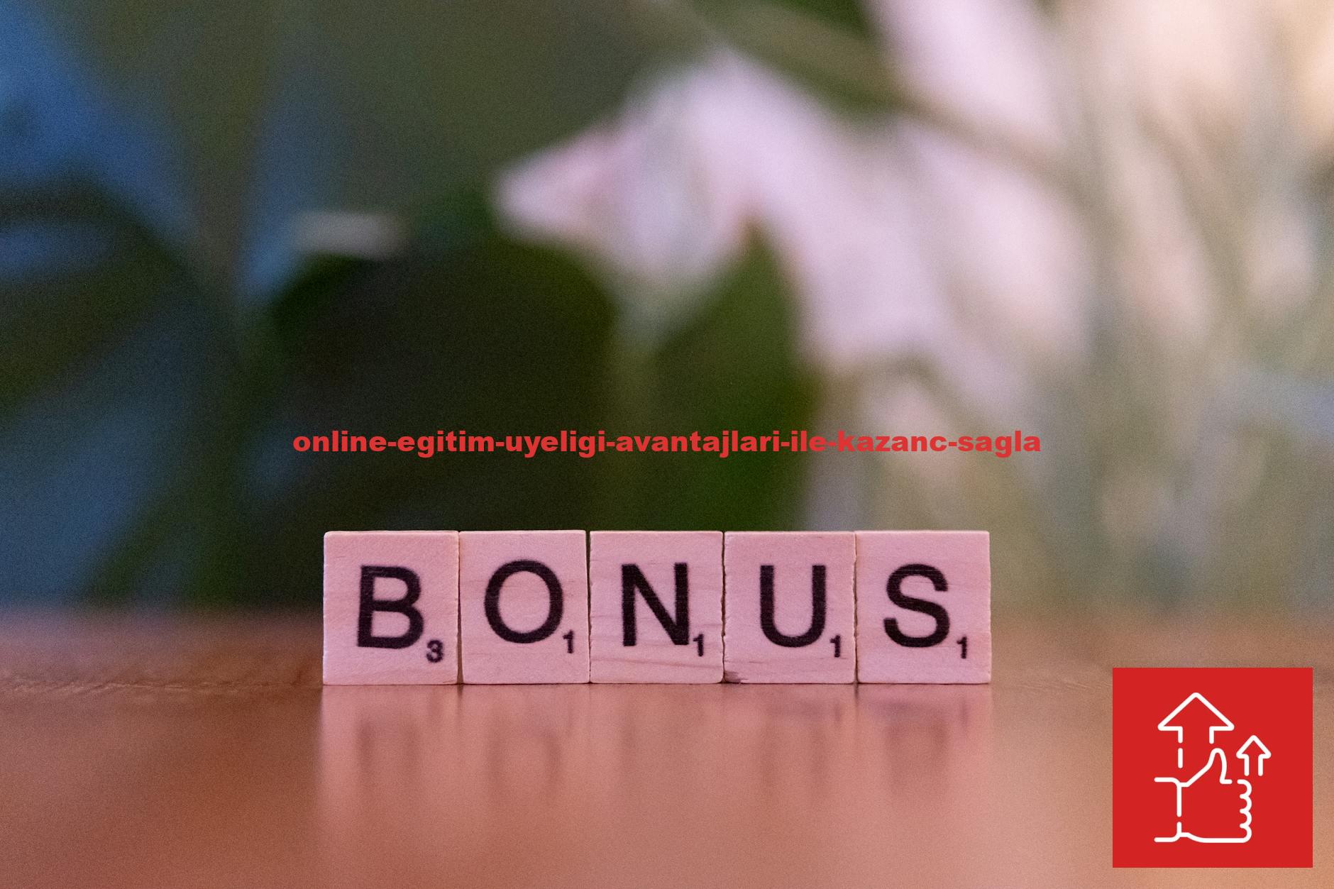 Close-up of the word BONUS spelled with Scrabble tiles on a table.