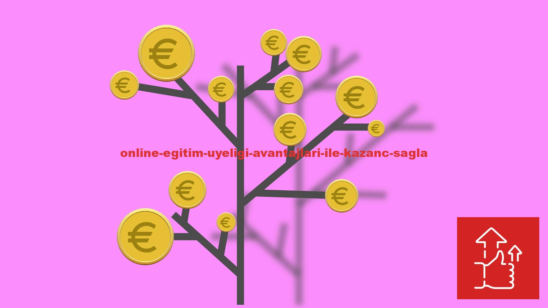 Euro coins on tree branches on pink background of illustration with currency concept